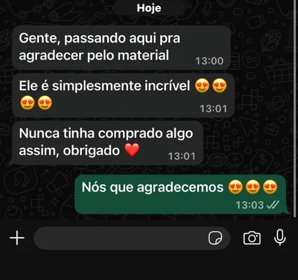 Cliente elogiando o material no WhatsApp
