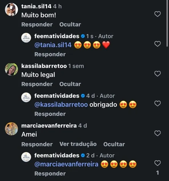 Comentários de Tânia, Kassila e Márcia no Instagram